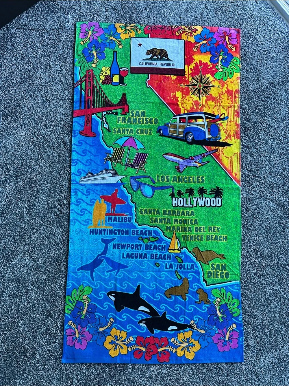 California Republic California Coast Beach Towel - Bright Multi NWOT